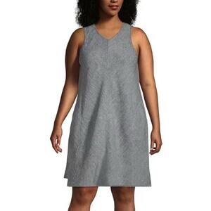 Lands' End 100% Linen Dress Sleeveless Swing Knee Length Grey 2X A003322
